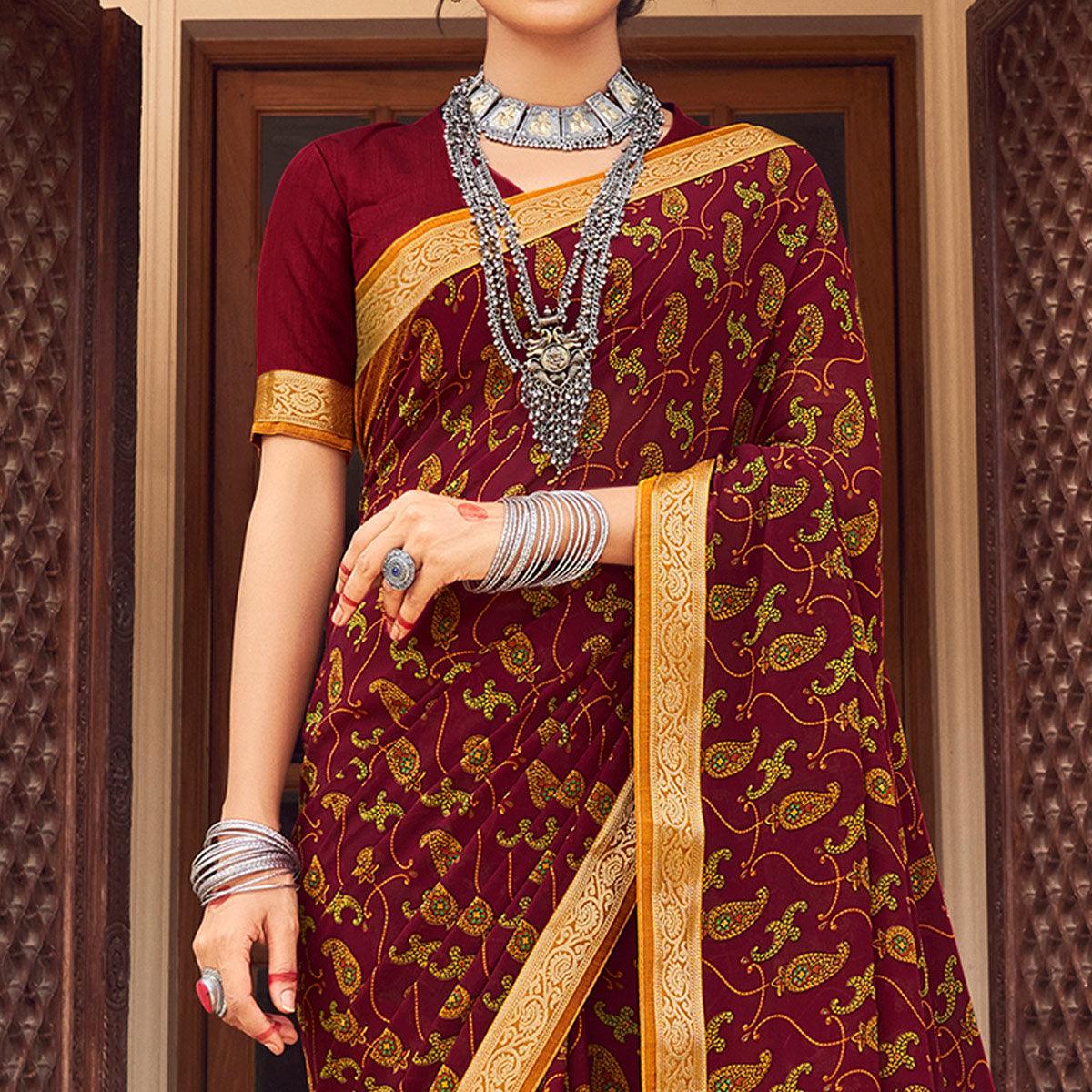 Maroon Casual Wear Printed Weightless Georgette Saree