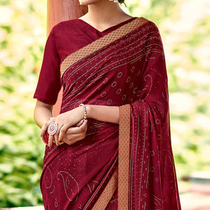 Maroon Casual Wear Printed With Fancy Lace Georgette Saree