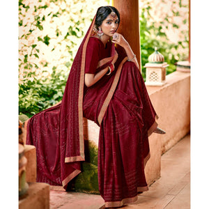 Maroon Casual Wear Printed With Fancy Lace Georgette Saree