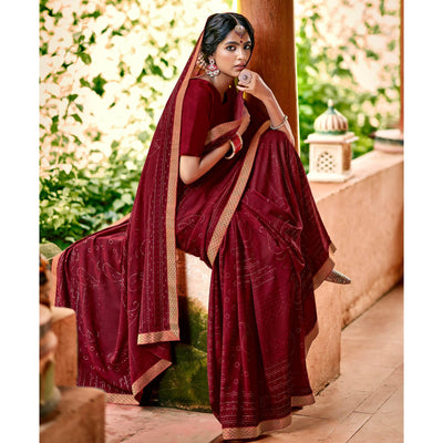 Maroon Casual Wear Printed With Fancy Lace Georgette Saree