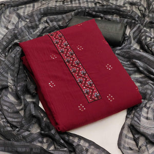 Maroon Casual Wear Sequins Embroidered Chinon Silk Dress Material