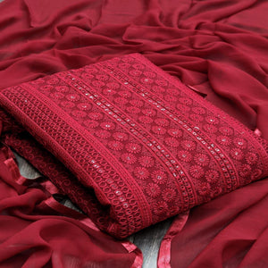 Maroon Casual Wear Sequins Embroidered Georgette Dress Material