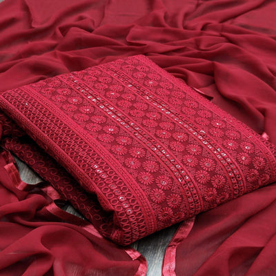 Maroon Casual Wear Sequins Embroidered Georgette Dress Material