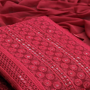 Maroon Casual Wear Sequins Embroidered Georgette Dress Material