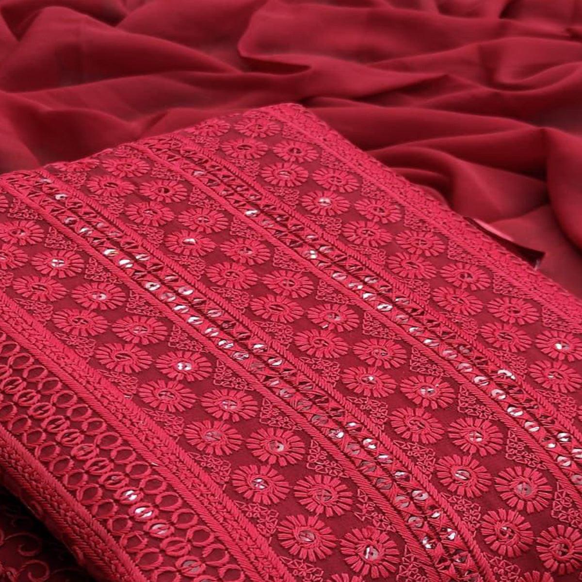 Maroon Casual Wear Sequins Embroidered Georgette Dress Material