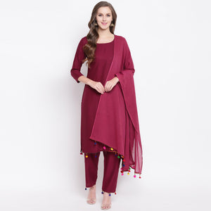 Maroon Casual Wear Solid Rayon Suit