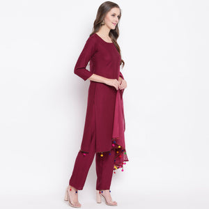Maroon Casual Wear Solid Rayon Suit