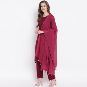 Maroon Casual Wear Solid Rayon Suit