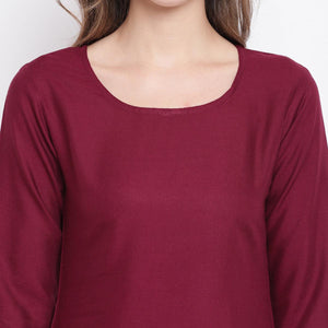 Maroon Casual Wear Solid Rayon Suit