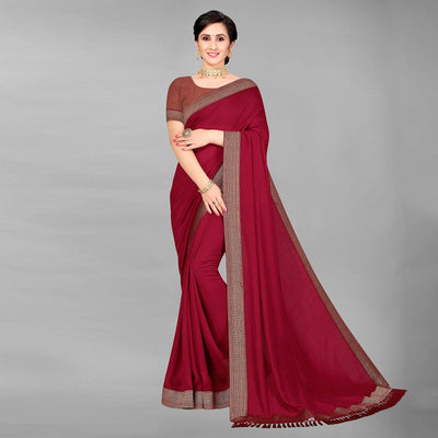 Maroon Casual Wear Solid Silk Saree