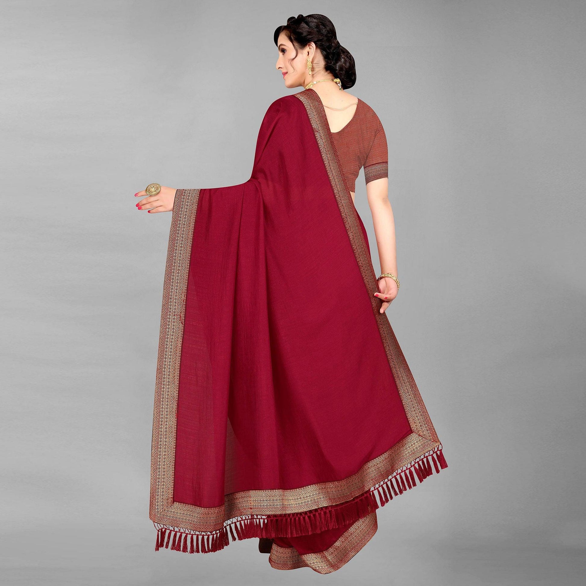 Maroon Casual Wear Solid Silk Saree