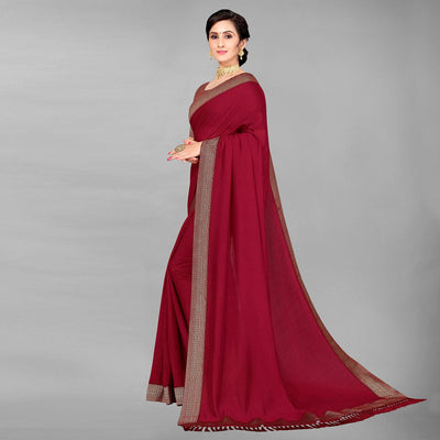 Maroon Casual Wear Solid Silk Saree