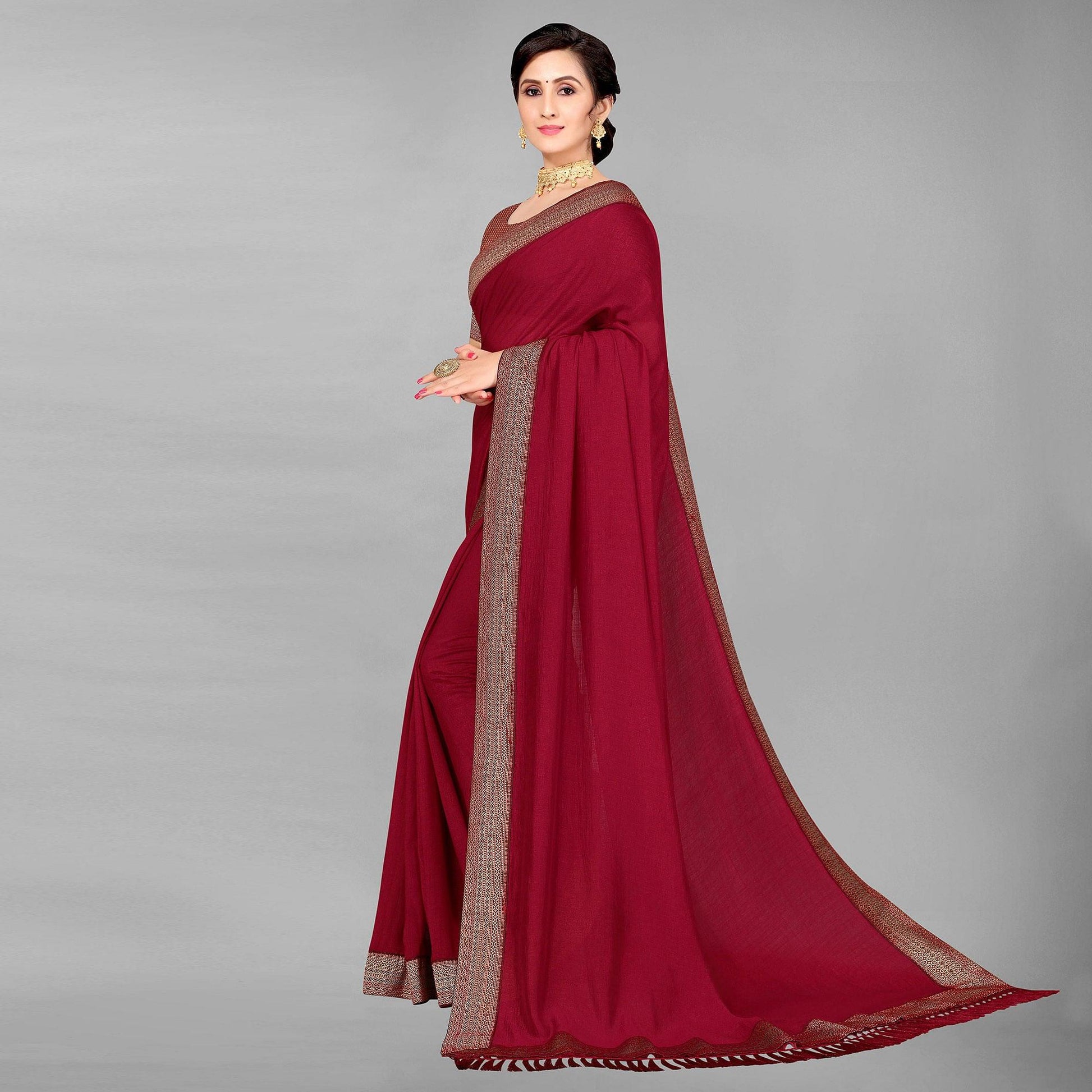 Maroon Casual Wear Solid Silk Saree