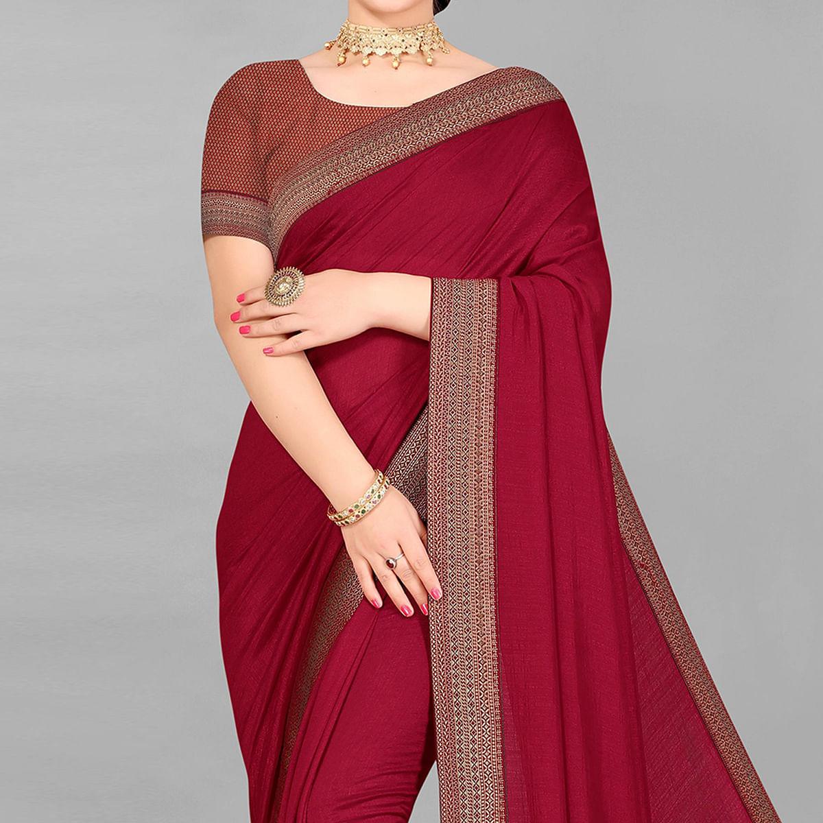 Maroon Casual Wear Solid Silk Saree