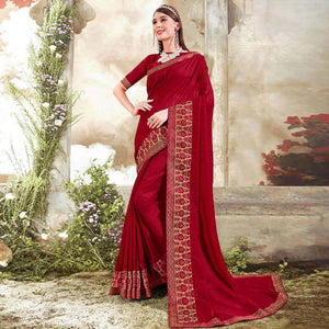Maroon Casual Wear Solid Silk Saree With Fancy Border
