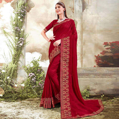 Maroon Casual Wear Solid Silk Saree With Fancy Border