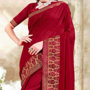 Maroon Casual Wear Solid Silk Saree With Fancy Border