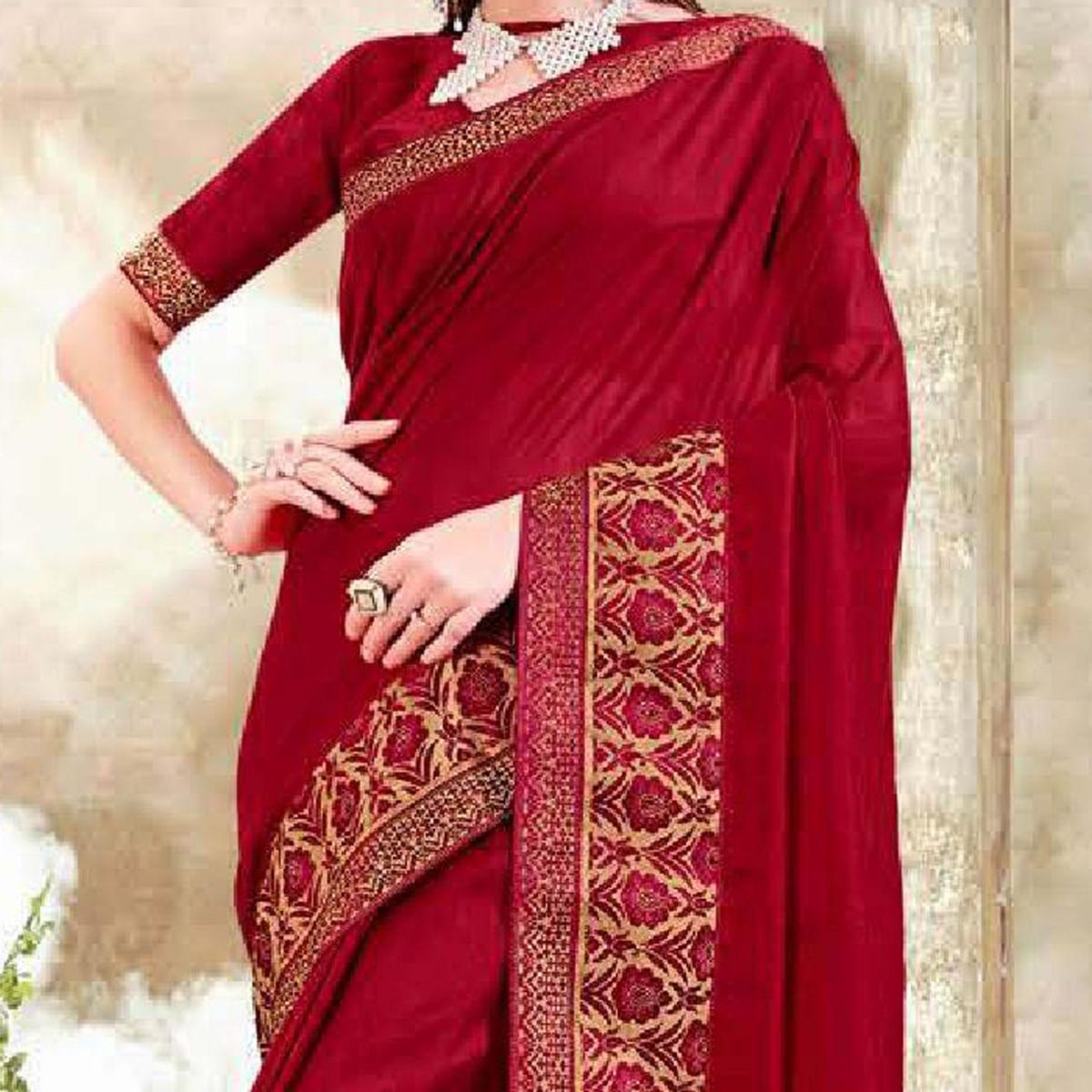 Maroon Casual Wear Solid Silk Saree With Fancy Border