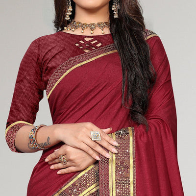 Maroon Casual Wear Solid Vichitra Silk Saree