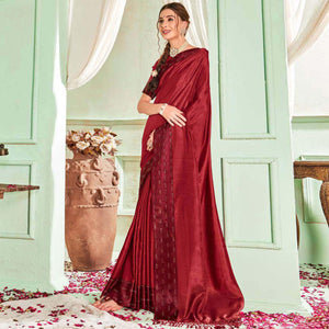 Maroon Casual Wear Sworski Work Dola Silk Saree