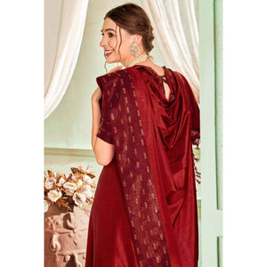 Maroon Casual Wear Sworski Work Dola Silk Saree