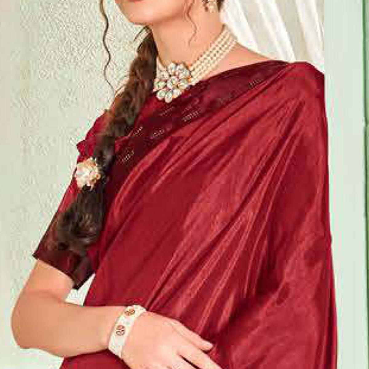 Maroon Casual Wear Sworski Work Dola Silk Saree