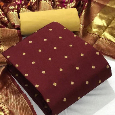 Maroon Casual Wear Woven Banarasi Silk Dress Material