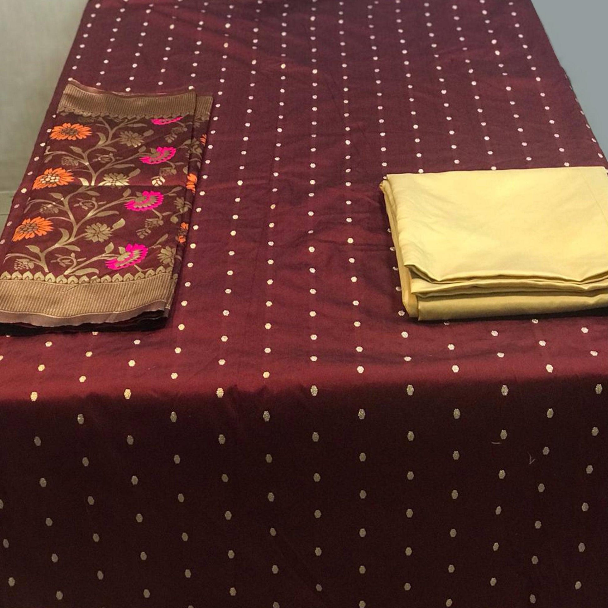 Maroon Casual Wear Woven Banarasi Silk Dress Material