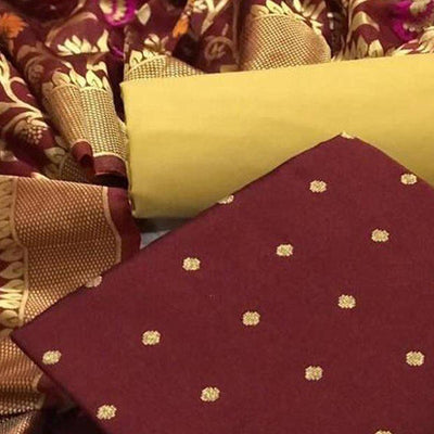 Maroon Casual Wear Woven Banarasi Silk Dress Material