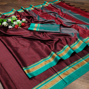 Maroon Casual Wear Woven Designer Khan Art Silk Saree