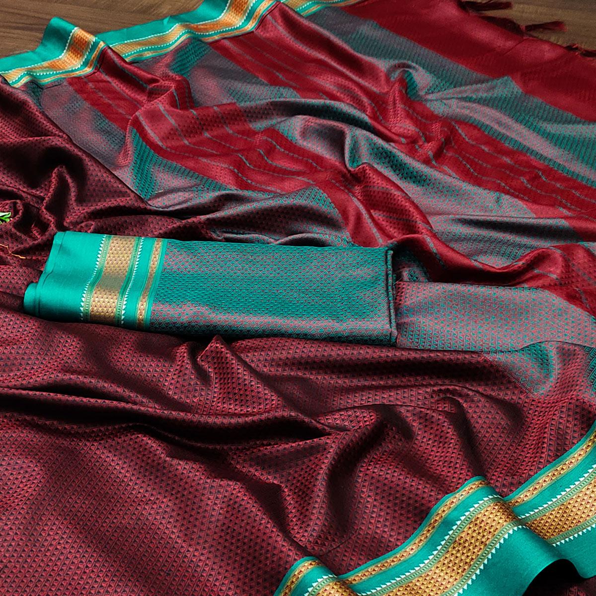 Maroon Casual Wear Woven Designer Khan Art Silk Saree