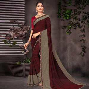 Maroon Checks Printed Georgette Saree