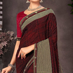 Maroon Checks Printed Georgette Saree