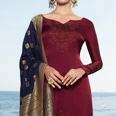 Maroon Colored Partywear Pure Satin Georgette Suit