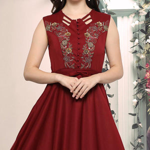 Maroon Designer Hand Embroidered Art Silk Gown