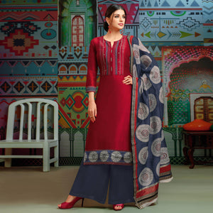 Maroon Digital Printed Chanderi Palazzo Suit