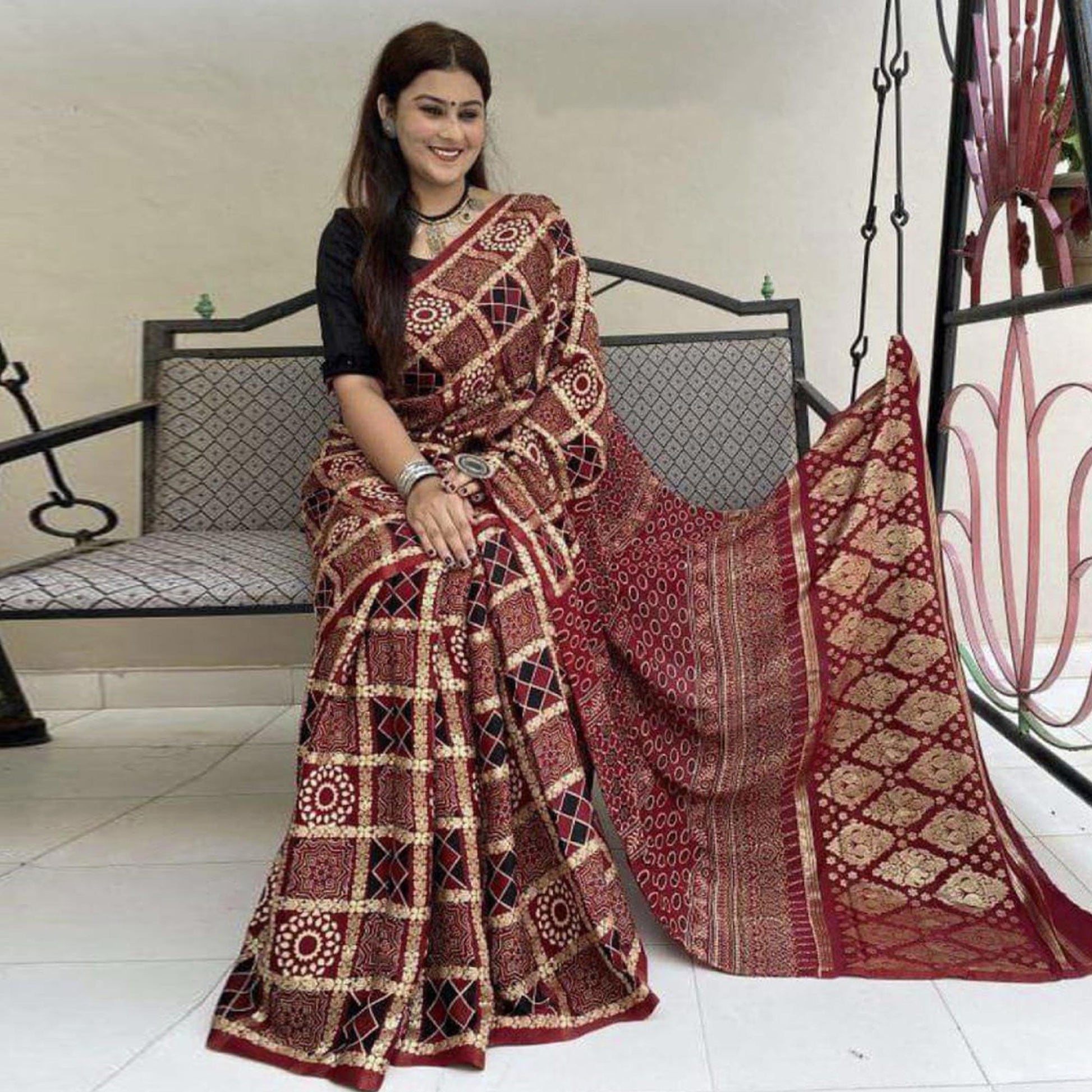 Maroon Digital Printed Linen Saree