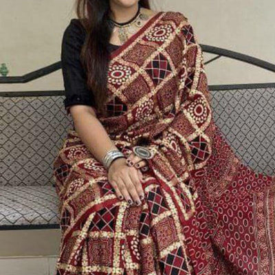 Maroon Digital Printed Linen Saree