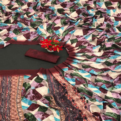 Maroon Digital Printed Vichitra Silk Saree