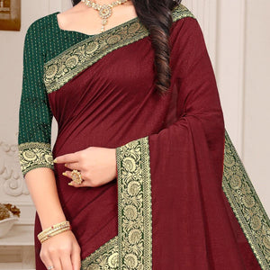 Maroon Embellished Vichitra Silk Saree