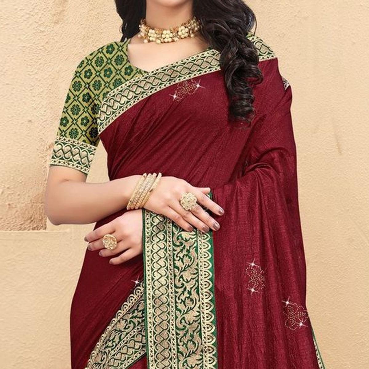 Maroon Embellished Vichitra Silk Saree