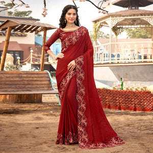 Maroon Embellished With Embroidered Chiffon Saree