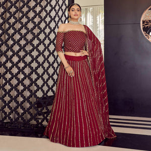 Maroon Embellished With Embroidered Georgette Lehenga Choli