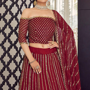 Maroon Embellished With Embroidered Georgette Lehenga Choli