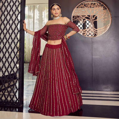 Maroon Embellished With Embroidered Georgette Lehenga Choli