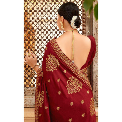 Maroon Embellished With Woven Vichitra Silk Saree