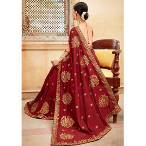 Maroon Embellished With Woven Vichitra Silk Saree