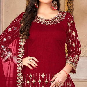 Maroon Embroidered Art Silk Patiala Suit