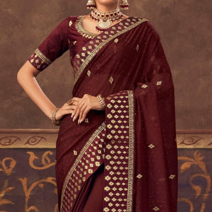 Maroon Embroidered Chiffon Saree