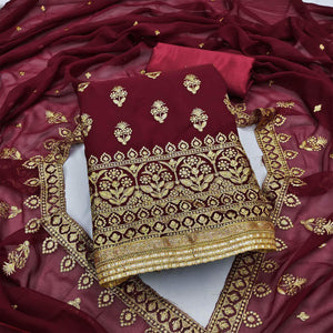 Maroon Embroidered Georgette Dress Material
